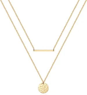 Dainty Gold Layered Bar Neckalce Moon Pendant Lariat Y Necklace 14K Gold Simple Necklace for Women