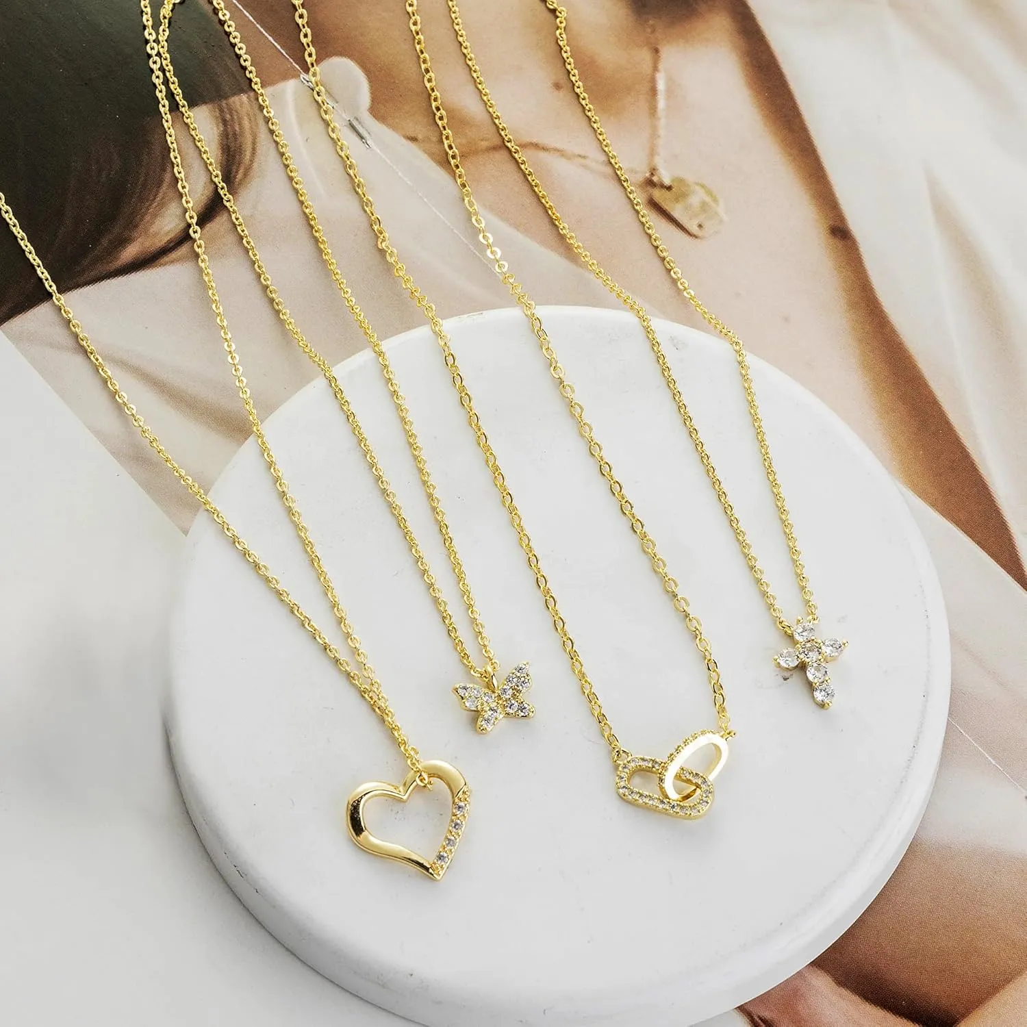 Dainty Gold Necklace for Women,14K Gold Plated Heart Butterfly Cross Pendant Necklace Simple Choker Necklaces for Women Trendy Cute Gold Necklaces for Women Jewelry Gifts