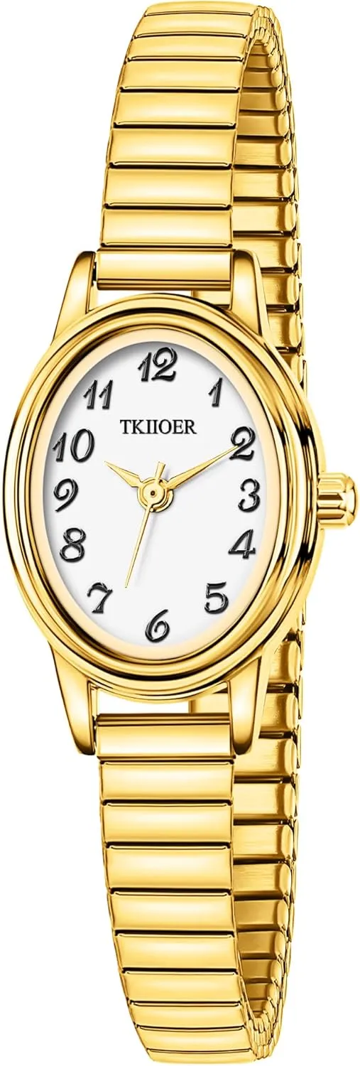 Dainty Gold Watches for Women, Easy to Read Ladies Analog Watch, 30M Waterproof, Luminous Dial, Stainless Steel Stretch Expansion Strap