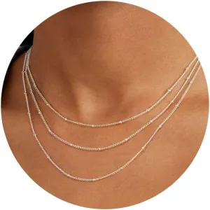 Dainty Gold/Sliver Layered Necklaces for Women,14K Gold/Sterling Silver Plated Paperclip Cuban Satellite Twisted Rope Chain Choker Necklaces Hypoallergenic Jewelry Gift for Women Non Tarnish
