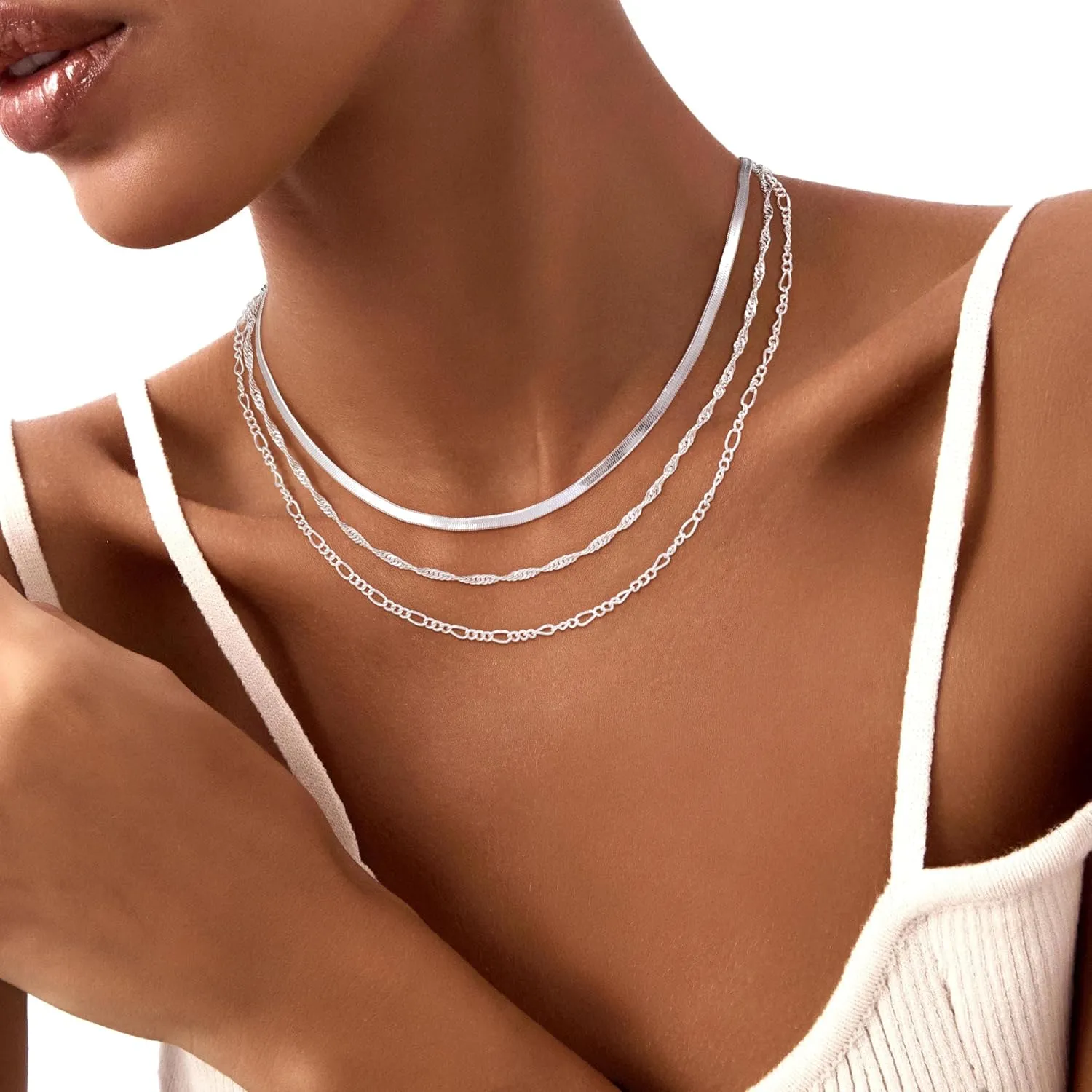Dainty Gold/Sliver Layered Necklaces for Women,14K Gold/Sterling Silver Plated Paperclip Cuban Satellite Twisted Rope Chain Choker Necklaces Hypoallergenic Jewelry Gift for Women Non Tarnish