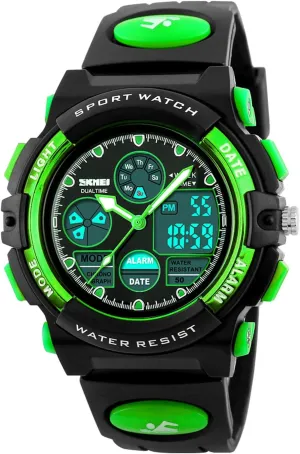 Dayllon Kids Digital Watch Outdoor Sports 50M Waterproof Electronic Watches Alarm Clock 12/24 H Stopwatch Calendar Boy Girl Wristwatch-Green