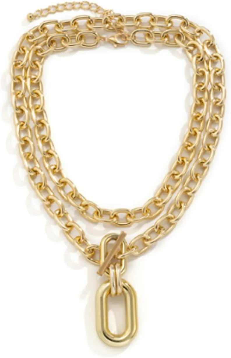 Dcfywl731 Chunky Choker Necklace for Women Gold Layered Necklace Cuban Link Chain Double O Link Necklaces Punk Hip-hop Jewelry for Women