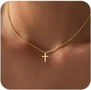 DEARMAY Dainty Cross Necklace for Women, Dainty 14k Gold Filled/Silver Cross Necklaces Simple Layered Small Cross Choker Necklace Thin Chain Necklaces Aesthetic Jewelry for Women Gift