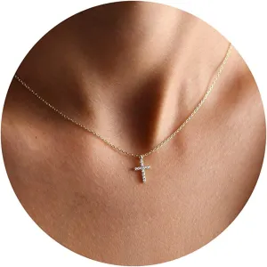 DEARMAY Dainty Cross Necklace for Women, Dainty 14k Gold Filled/Silver Cross Necklaces Simple Layered Small Cross Choker Necklace Thin Chain Necklaces Aesthetic Jewelry for Women Gift