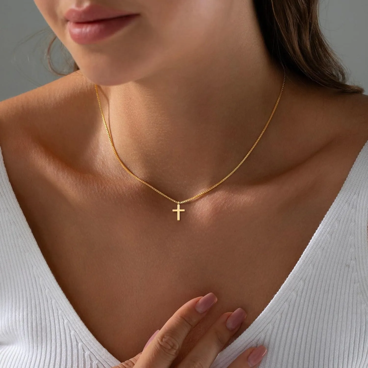 DEARMAY Dainty Cross Necklace for Women, Dainty 14k Gold Filled/Silver Cross Necklaces Simple Layered Small Cross Choker Necklace Thin Chain Necklaces Aesthetic Jewelry for Women Gift