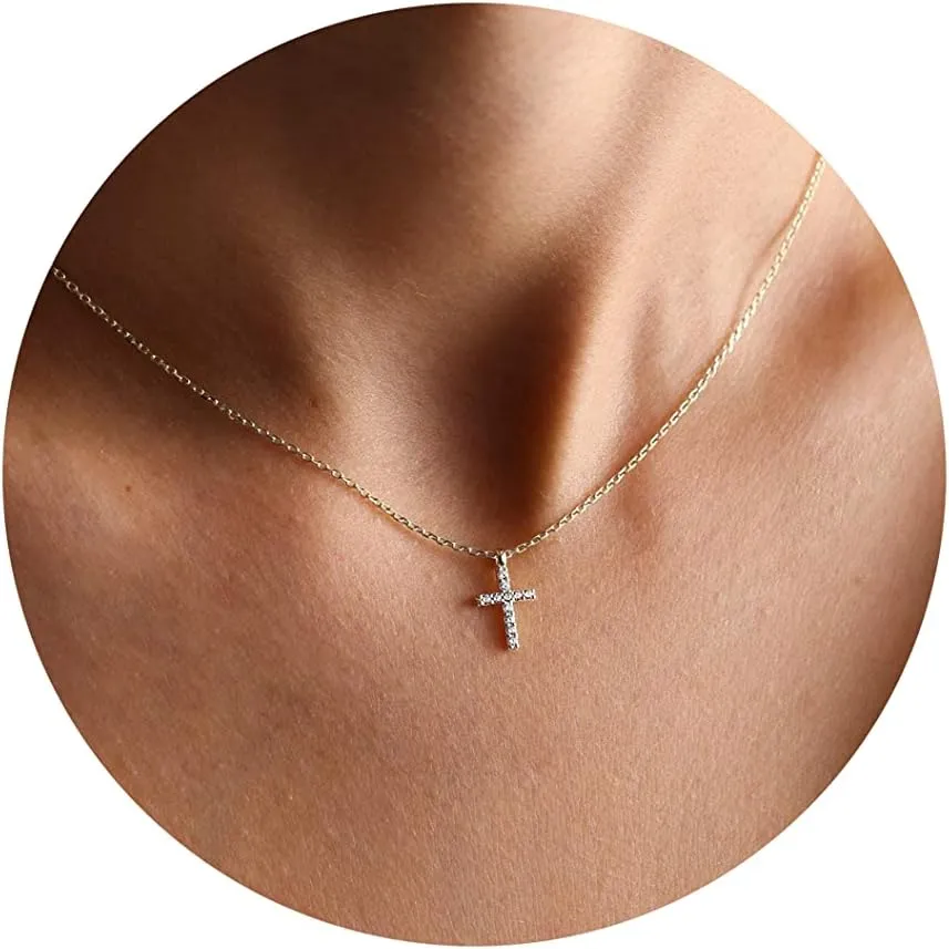 DEARMAY Dainty Cross Necklace for Women, Dainty 14k Gold Filled/Silver Cross Necklaces Simple Layered Small Cross Choker Necklace Thin Chain Necklaces Aesthetic Jewelry for Women Gift