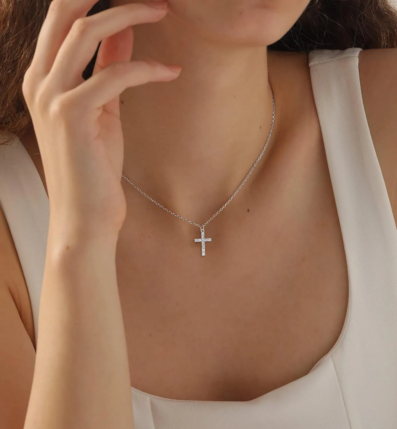 DEARMAY Dainty Cross Necklace for Women, Dainty 14k Gold Filled/Silver Cross Necklaces Simple Layered Small Cross Choker Necklace Thin Chain Necklaces Aesthetic Jewelry for Women Gift