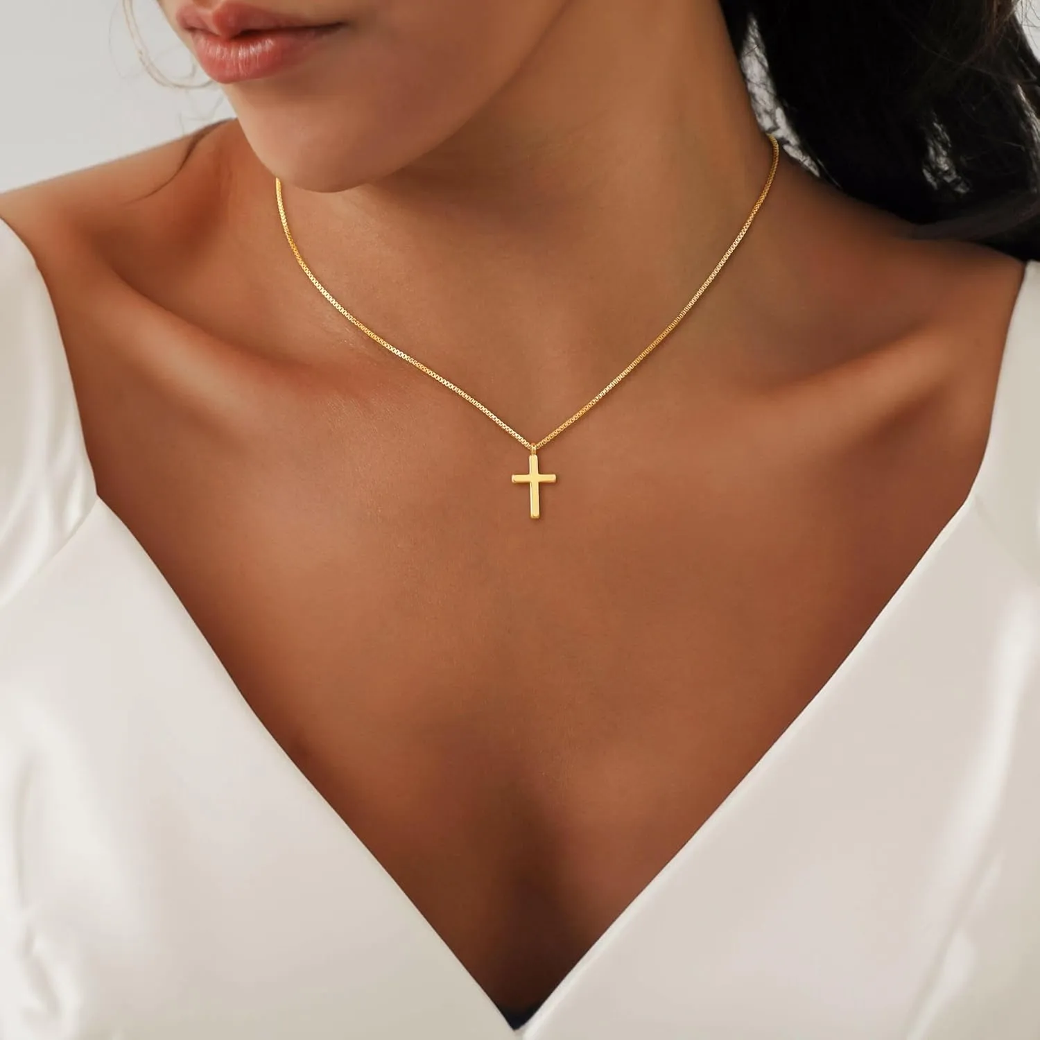 DEARMAY Dainty Cross Necklace for Women, Dainty 14k Gold Filled/Silver Cross Necklaces Simple Layered Small Cross Choker Necklace Thin Chain Necklaces Aesthetic Jewelry for Women Gift