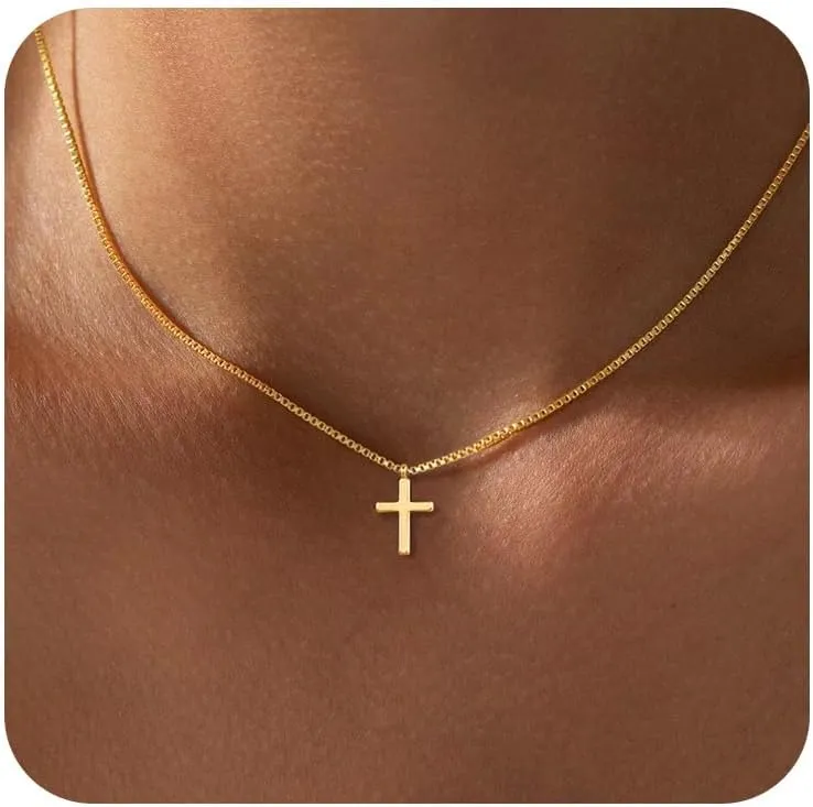 DEARMAY Dainty Cross Necklace for Women, Dainty 14k Gold Filled/Silver Cross Necklaces Simple Layered Small Cross Choker Necklace Thin Chain Necklaces Aesthetic Jewelry for Women Gift