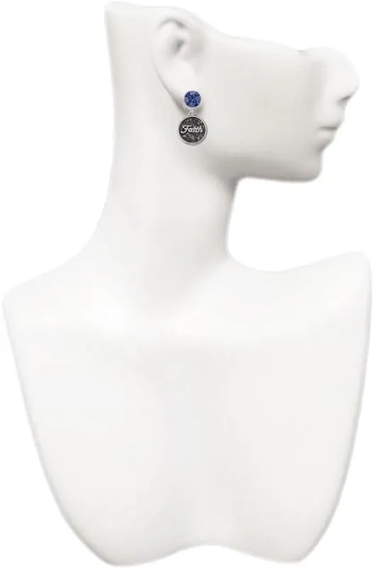 Delight Jewelry Silvertone Antiqued Round Seal - Faith - Large Crystal Clip on Earrings