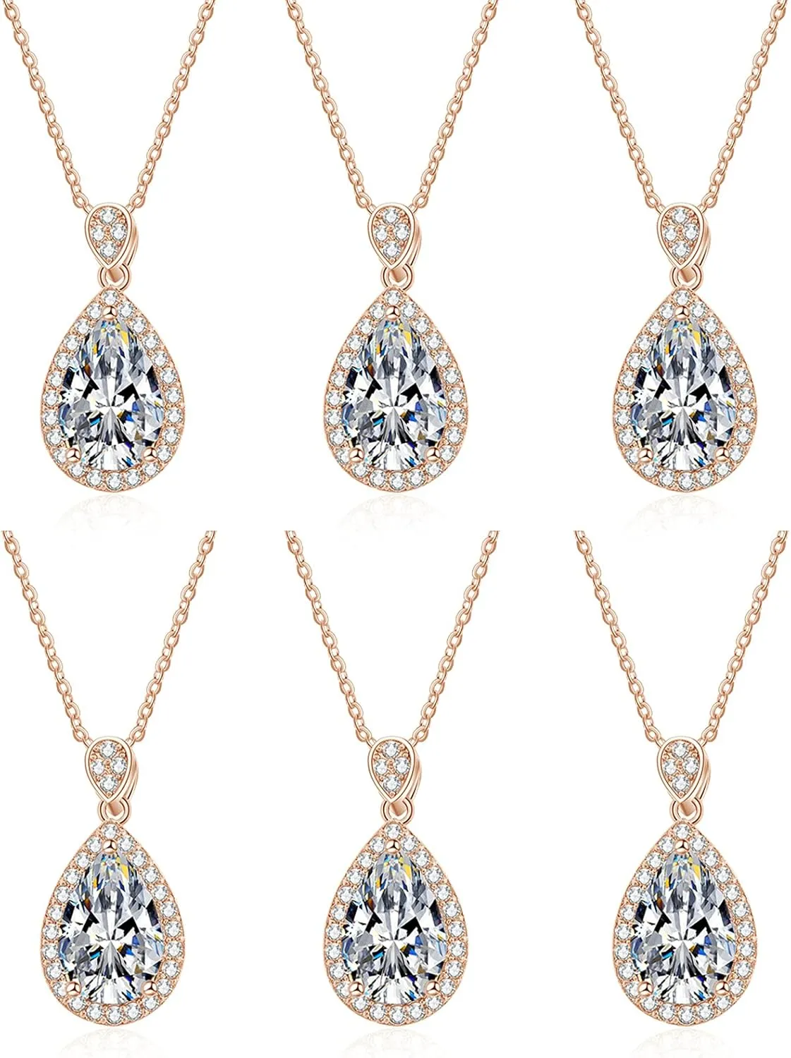 DHQH Bridesmaid Proposal Gifts CZ Tearsdrop Earrings Necklace Set Crystals Pendant Necklaces Jewelry Sets for Bridal Bridesmaids Prom Wedding