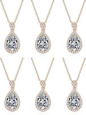 DHQH Bridesmaid Proposal Gifts CZ Tearsdrop Earrings Necklace Set Crystals Pendant Necklaces Jewelry Sets for Bridal Bridesmaids Prom Wedding