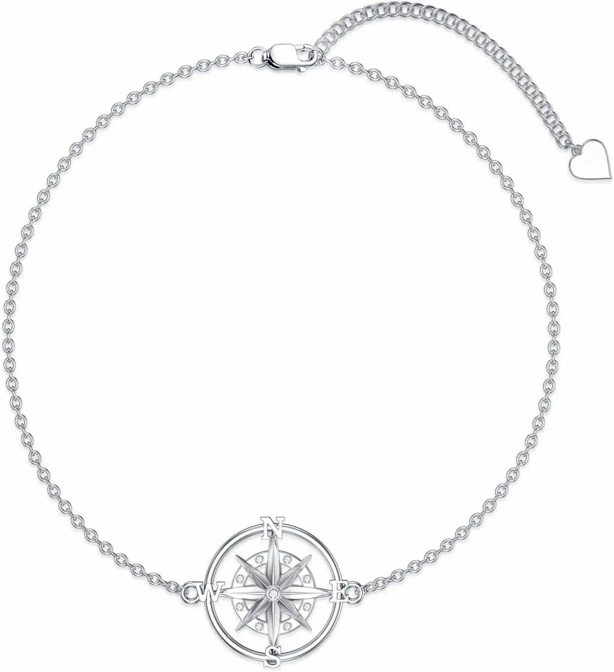 Diamond Compass Bracelet for Women 925 Sterling Silver Compass Adjustable Bracelet Jewelry Gifts for Women