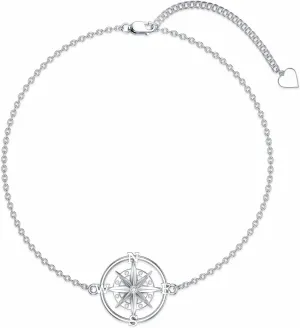 Diamond Compass Bracelet for Women 925 Sterling Silver Compass Adjustable Bracelet Jewelry Gifts for Women