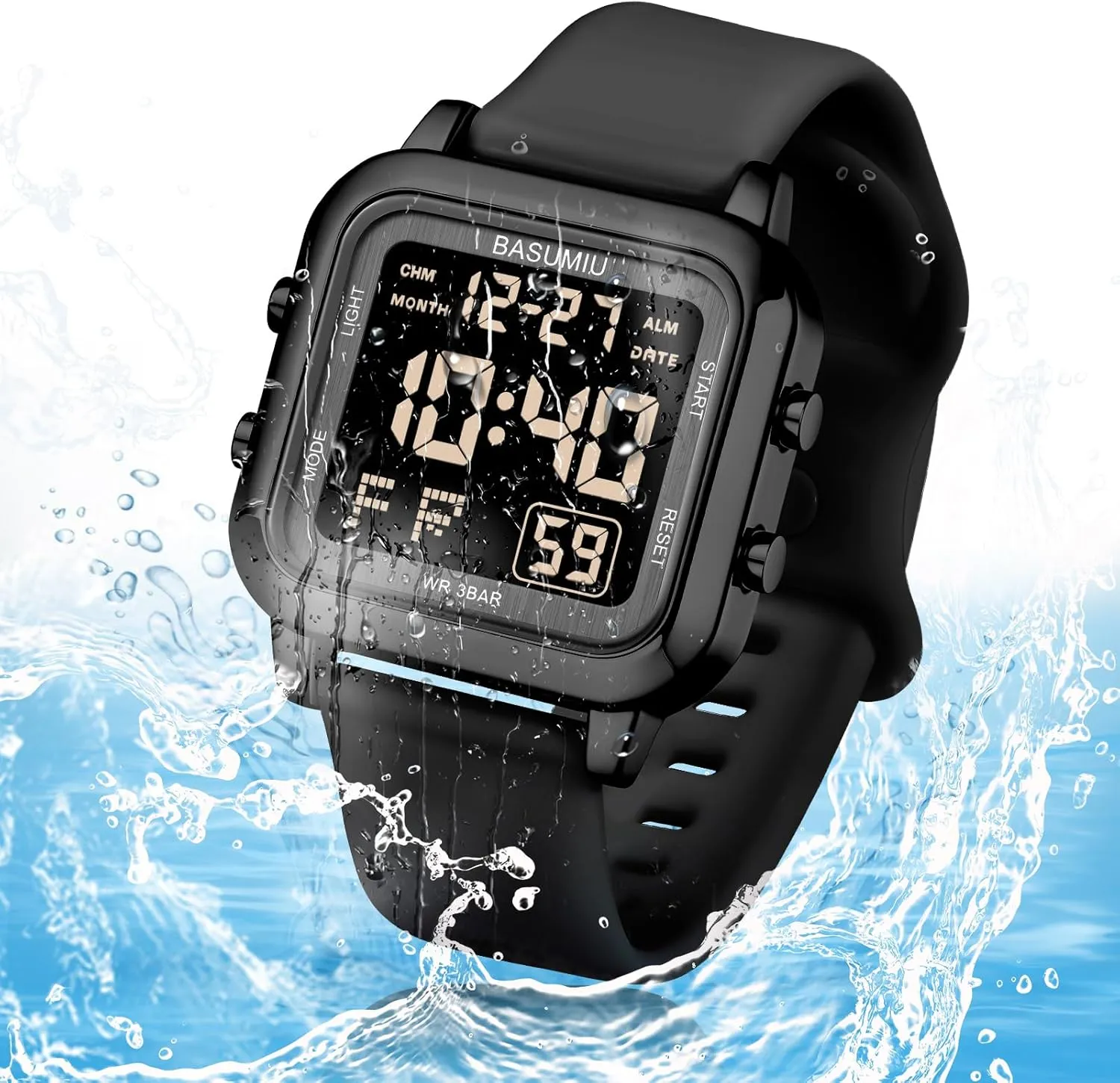 Digital Gold Military Sport Watches for Men Waterproof Running Cheap Dive Sports Tactical Men's Wrist Watches Black Square Digital Watch Men