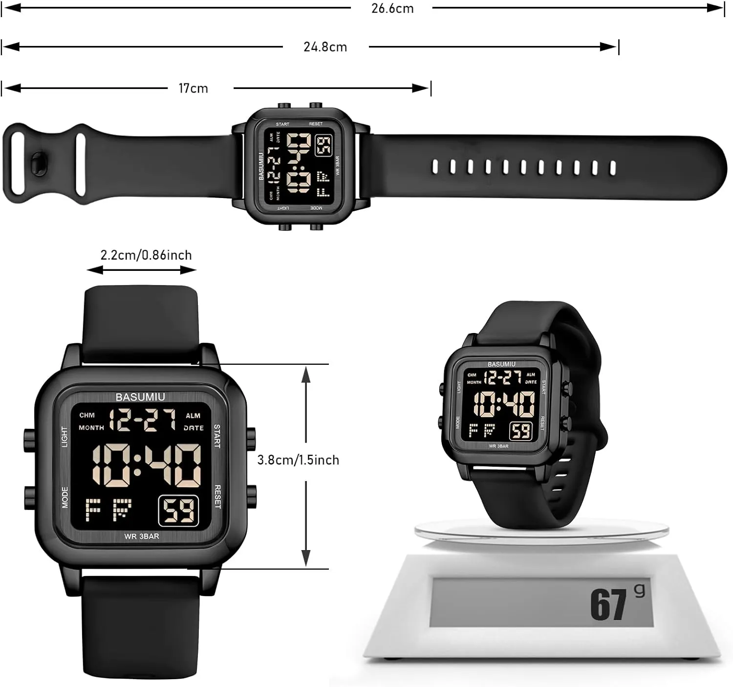 Digital Gold Military Sport Watches for Men Waterproof Running Cheap Dive Sports Tactical Men's Wrist Watches Black Square Digital Watch Men