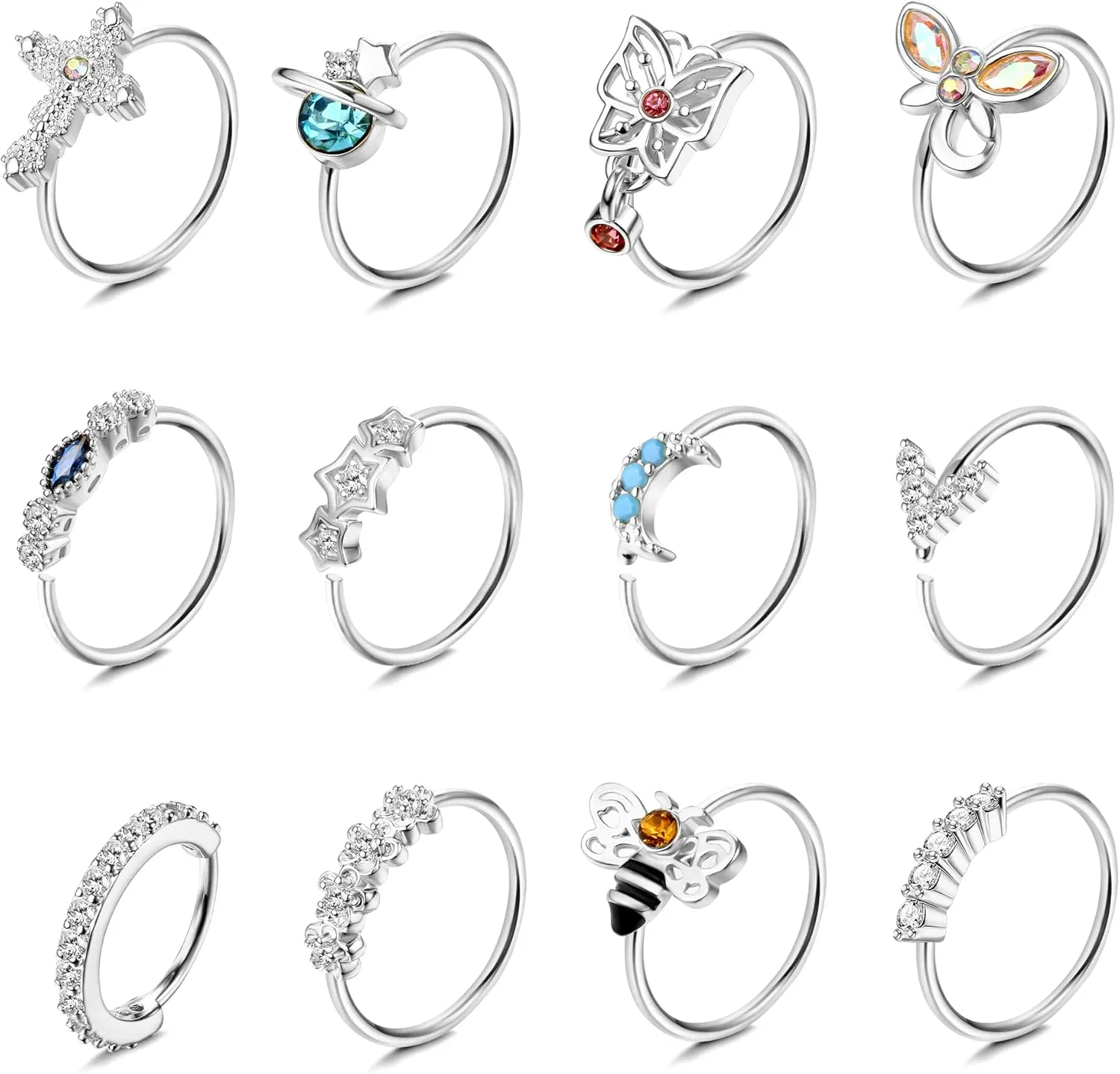 Dochais 12PCS Nose Rings Hoop 20G Nose Rings for Women Surgical Stainless Steel Nose Piercing Dangle Nose Ring Cartilage Earring Jewelry