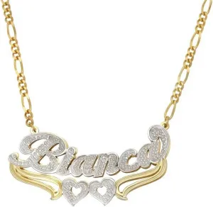 Double Plate Personalized Name Necklace with Heart Two Tone 18K Gold-Plated Custom Heart Necklace for Women Teen Girls Jewelry Gift with Any Name