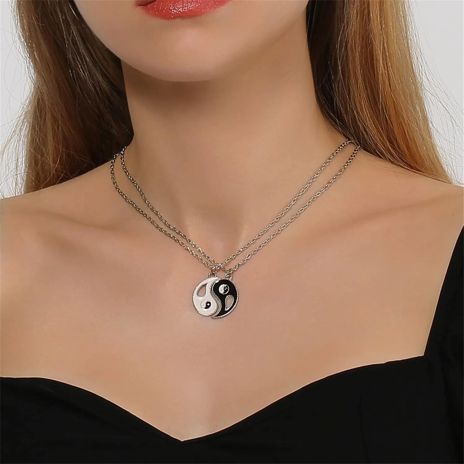 Dreuyet Yinyang Pendant Necklace for Women Mens Stainless Steel Bff Couples Chain Personalized Matching Puzzle Diagrams Best Friend Necklaces for Valentines Birthday Thanksgiving Christmas