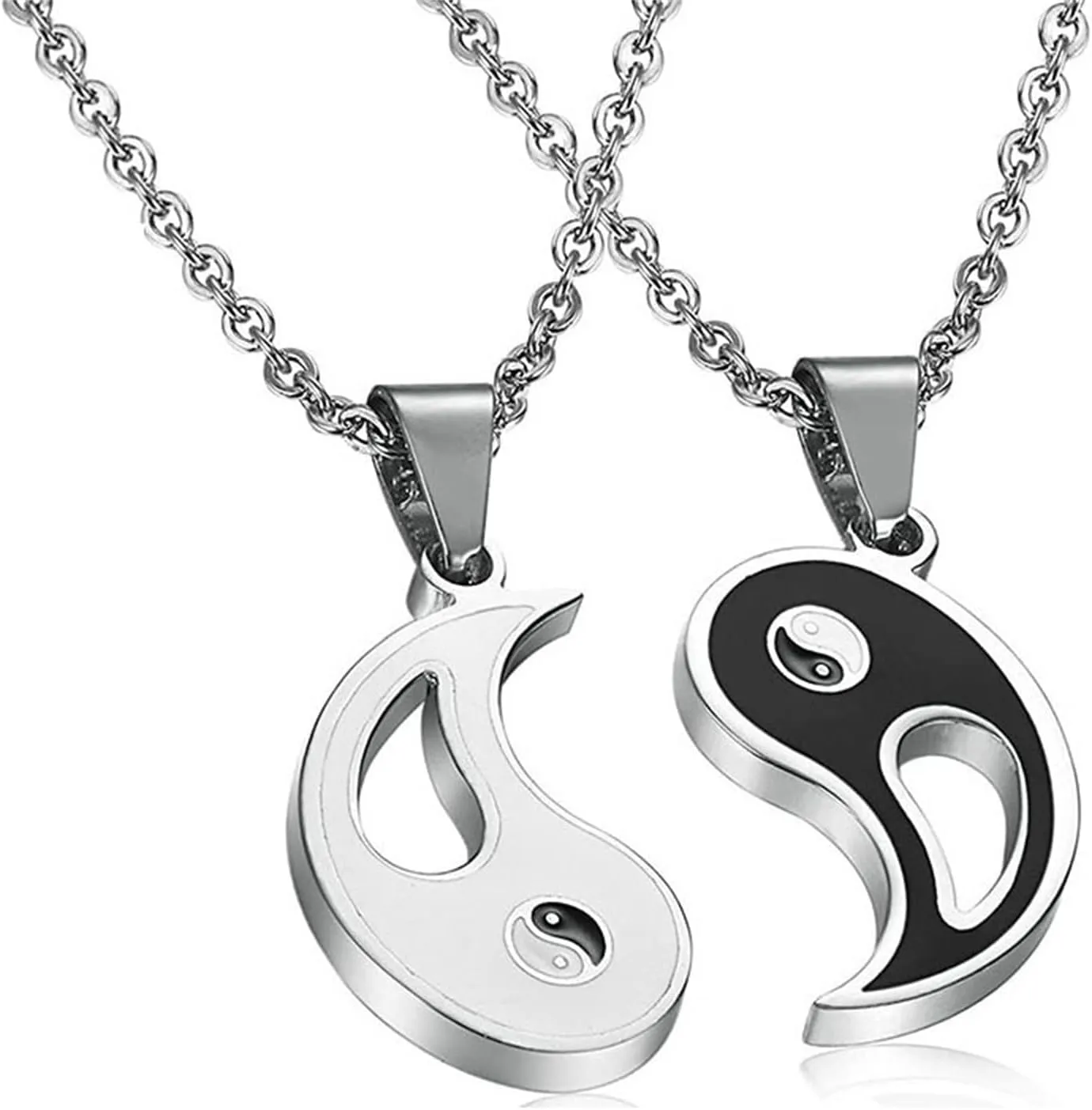 Dreuyet Yinyang Pendant Necklace for Women Mens Stainless Steel Bff Couples Chain Personalized Matching Puzzle Diagrams Best Friend Necklaces for Valentines Birthday Thanksgiving Christmas