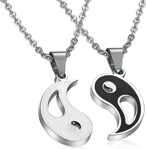 Dreuyet Yinyang Pendant Necklace for Women Mens Stainless Steel Bff Couples Chain Personalized Matching Puzzle Diagrams Best Friend Necklaces for Valentines Birthday Thanksgiving Christmas