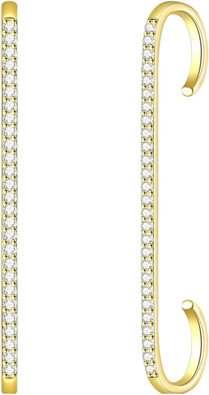 Earrings Ear Cuff for Women,Copper Earrings Ear Cuff Women Earrings Bar with Cubic Zirconia Woman Earrings Gold