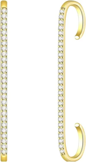 Earrings Ear Cuff for Women,Copper Earrings Ear Cuff Women Earrings Bar with Cubic Zirconia Woman Earrings Gold