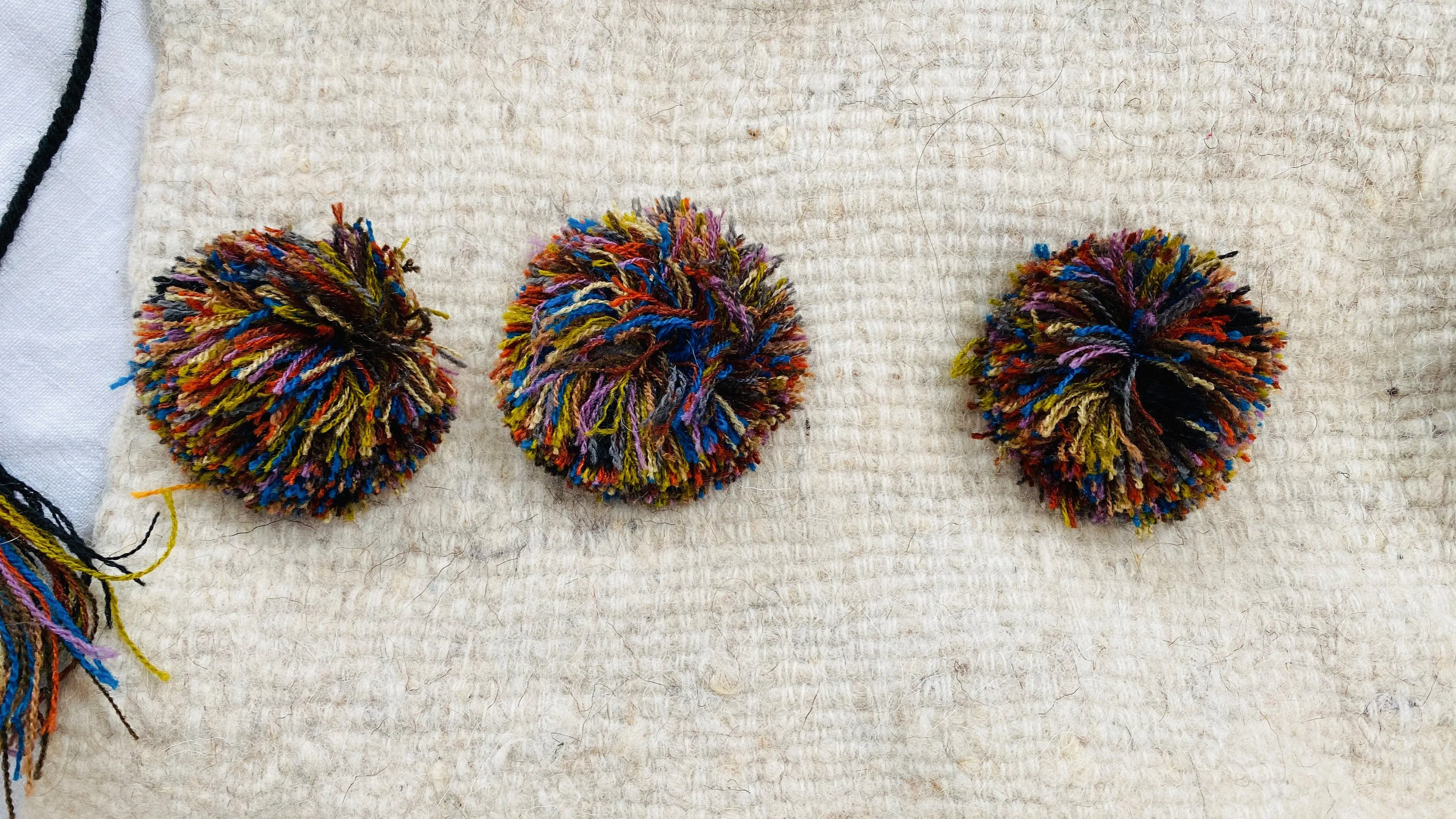 Earth Tones Wool Shawl. Pom Poms & Tassels. Mayan. Chamula. Mexico