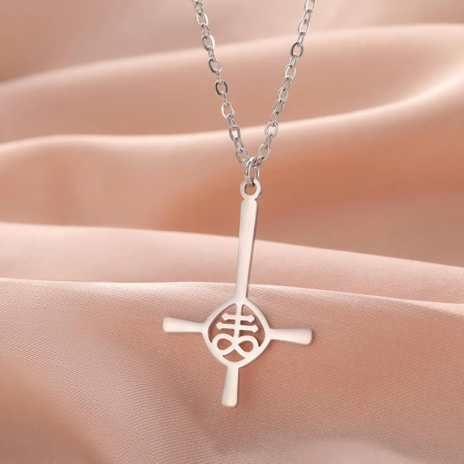 EUEAVAN Inverted Cross Necklace for Women Church of Satan Pendant Upside Down Cross Necklace Gothic Satanic Leviathan Cross Religious Jewelry Pentagram Amulet