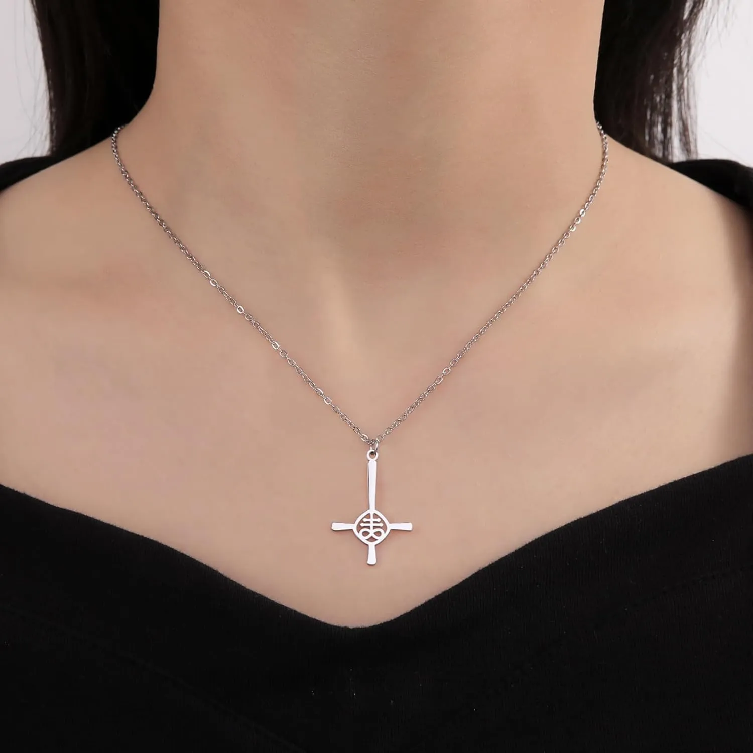 EUEAVAN Inverted Cross Necklace for Women Church of Satan Pendant Upside Down Cross Necklace Gothic Satanic Leviathan Cross Religious Jewelry Pentagram Amulet