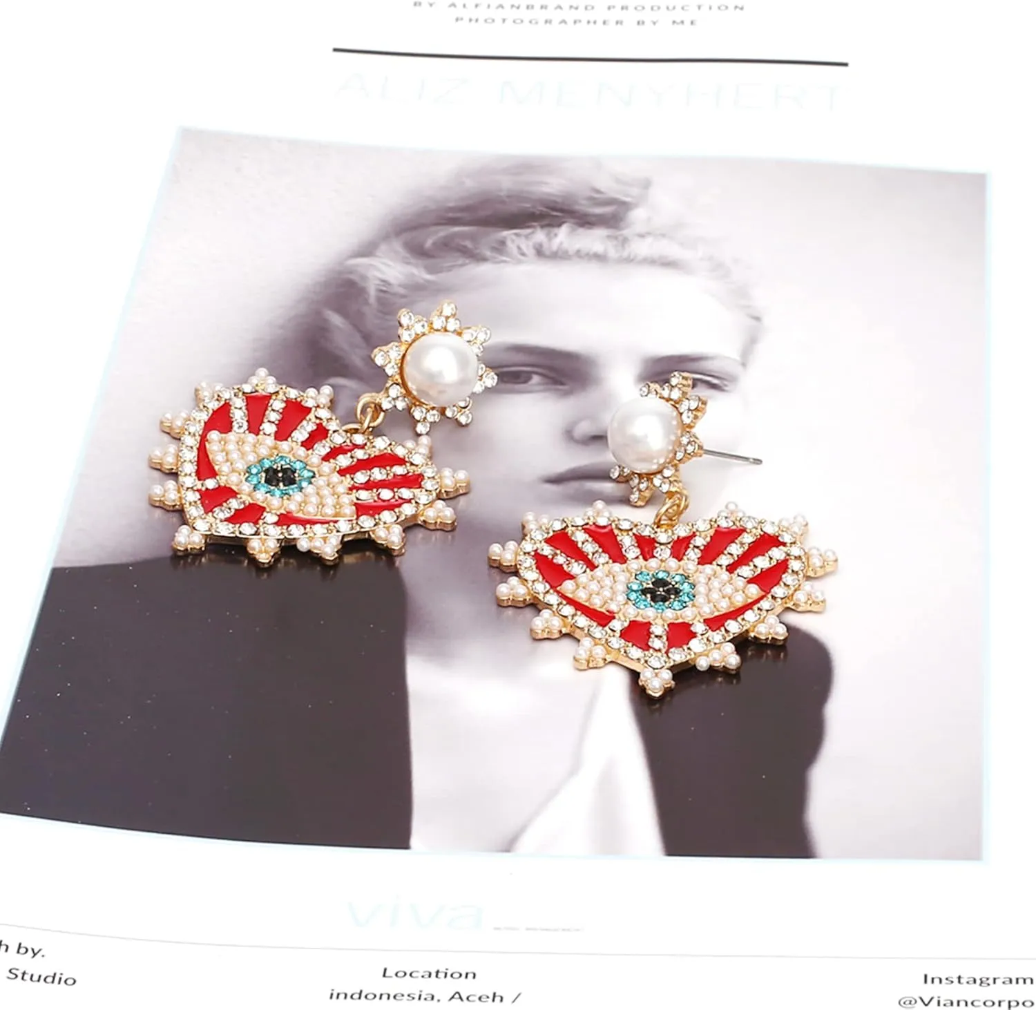 Evil Eye Earrings-Statement Heart Crystal Drop Earrings for Women, Big Dangle Earrings