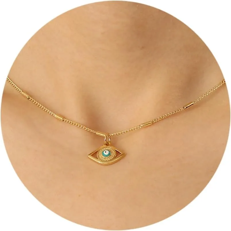 Evil Eye Necklace for Women 18K Gold Plated Protection Evil Eye Pendant Necklace Lucky Turkish Blue Eye Necklace for Women