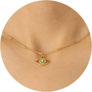 Evil Eye Necklace for Women 18K Gold Plated Protection Evil Eye Pendant Necklace Lucky Turkish Blue Eye Necklace for Women
