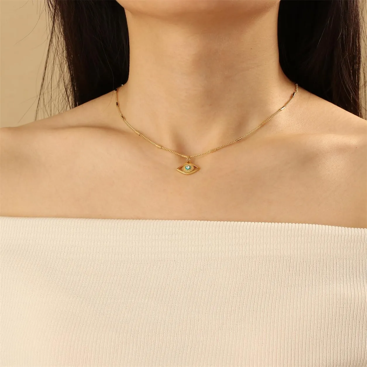 Evil Eye Necklace for Women 18K Gold Plated Protection Evil Eye Pendant Necklace Lucky Turkish Blue Eye Necklace for Women