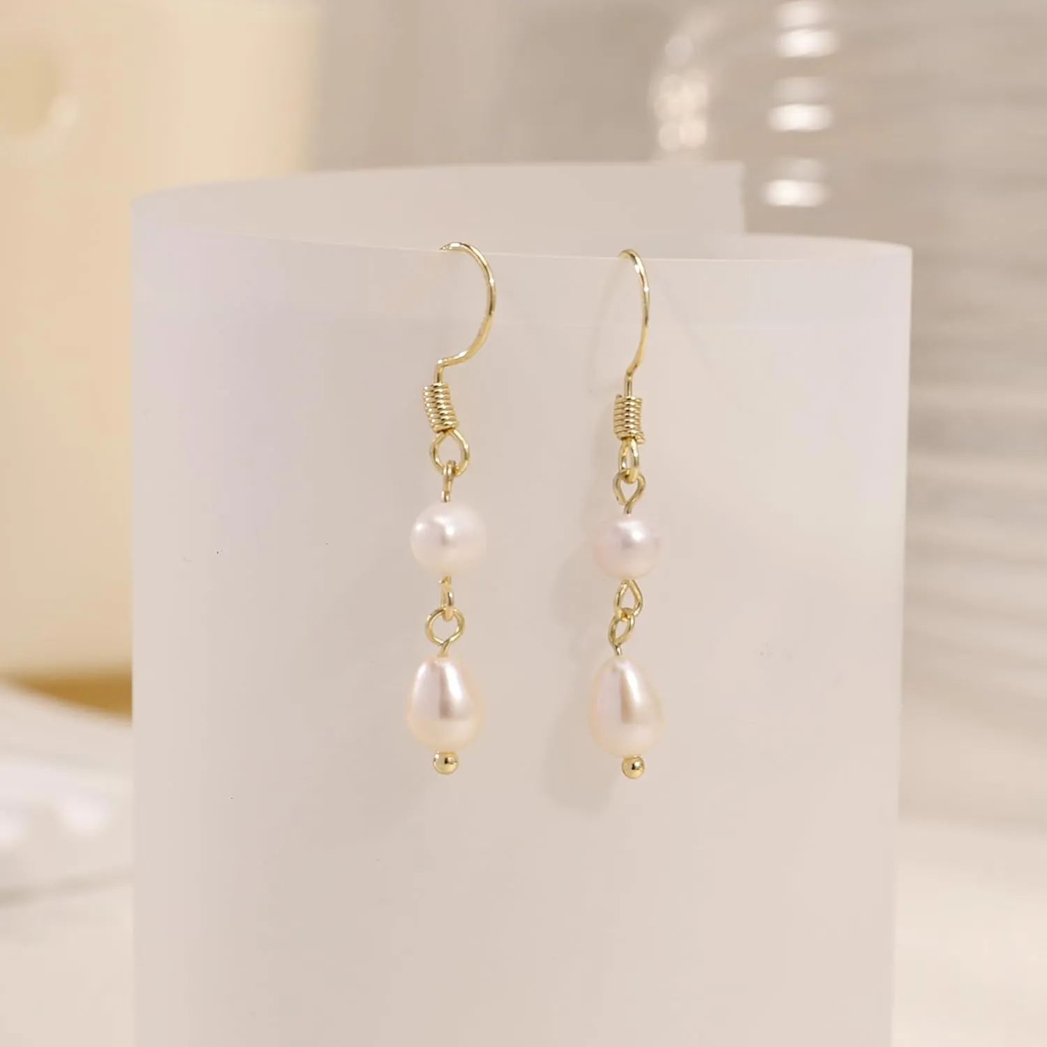 Ewrkbr Pearl Earrings for Women,Dainty 14k Gold Plated Pearl Drop Earrings Cute Gold Pearl Bow Earrings for Women Trendy Gold Pearl Dangle Earrings Charm Gold Jewelry Wedding Earrings for Brides