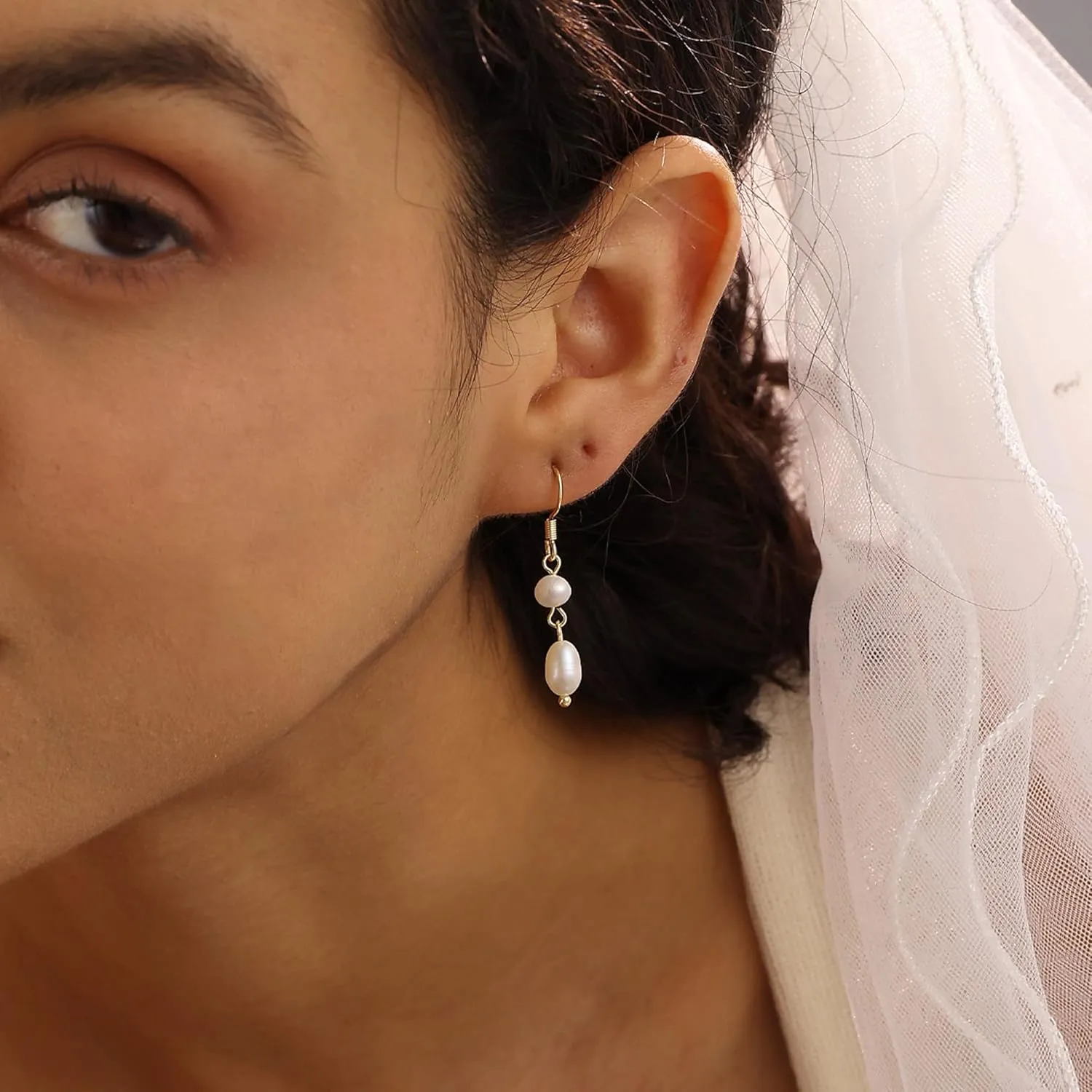 Ewrkbr Pearl Earrings for Women,Dainty 14k Gold Plated Pearl Drop Earrings Cute Gold Pearl Bow Earrings for Women Trendy Gold Pearl Dangle Earrings Charm Gold Jewelry Wedding Earrings for Brides