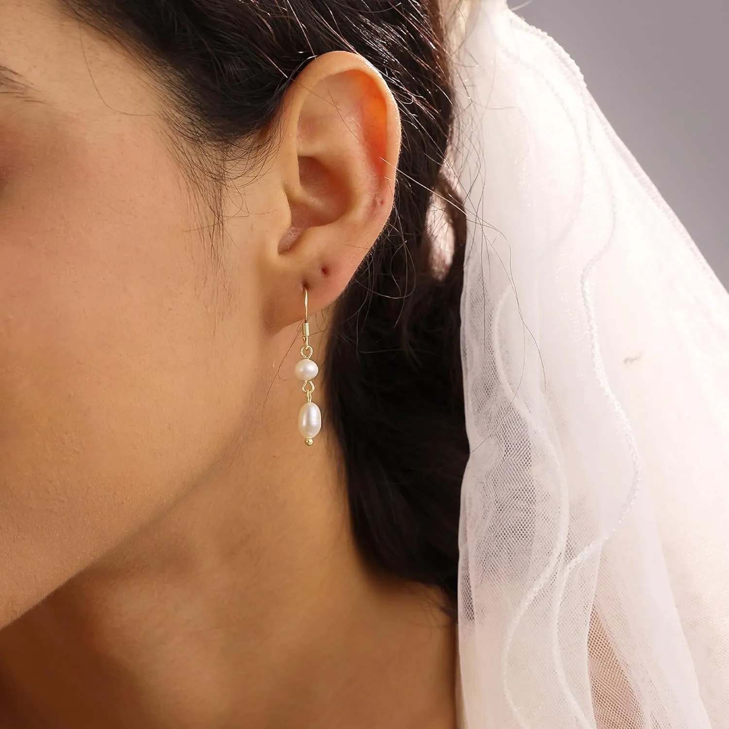 Ewrkbr Pearl Earrings for Women,Dainty 14k Gold Plated Pearl Drop Earrings Cute Gold Pearl Bow Earrings for Women Trendy Gold Pearl Dangle Earrings Charm Gold Jewelry Wedding Earrings for Brides