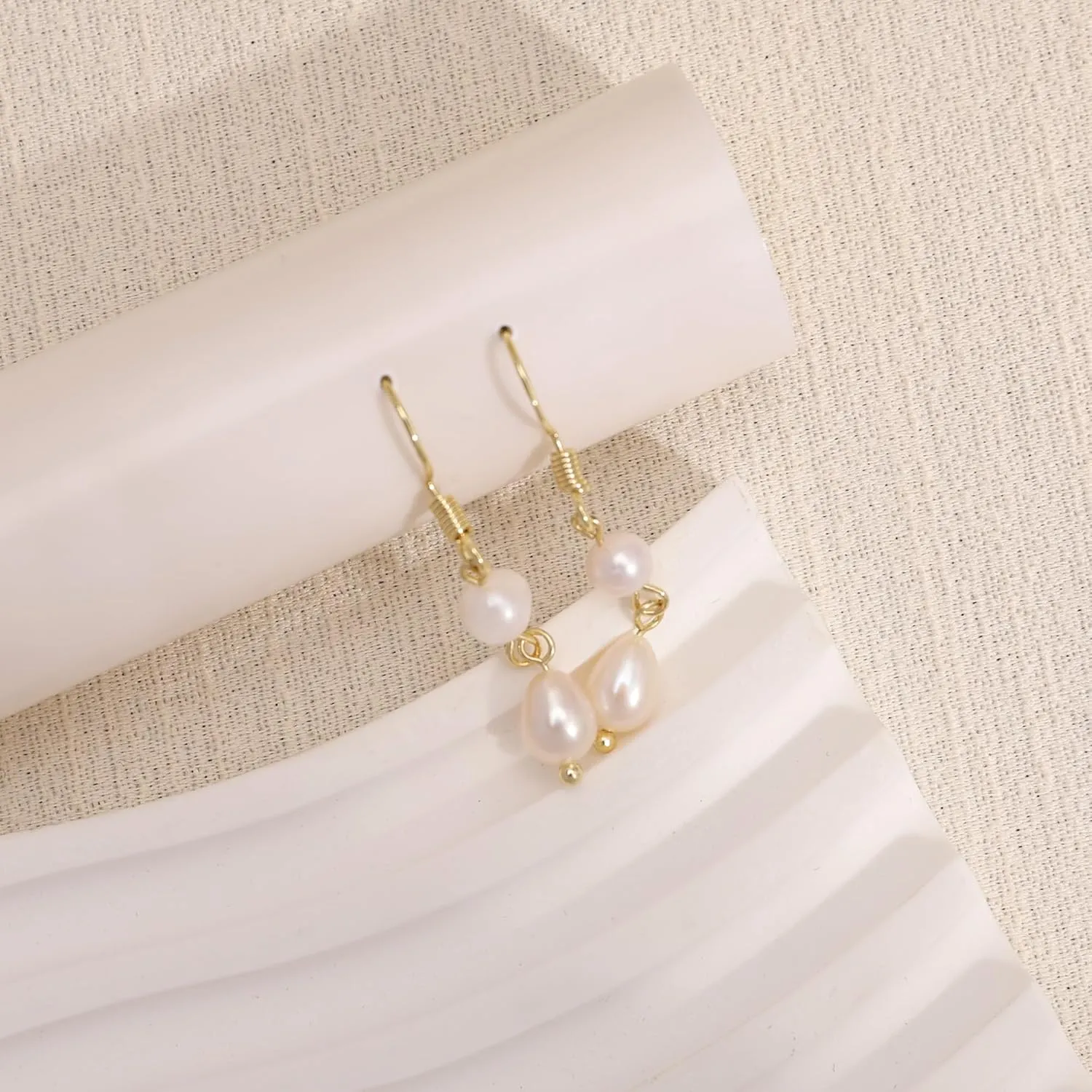 Ewrkbr Pearl Earrings for Women,Dainty 14k Gold Plated Pearl Drop Earrings Cute Gold Pearl Bow Earrings for Women Trendy Gold Pearl Dangle Earrings Charm Gold Jewelry Wedding Earrings for Brides