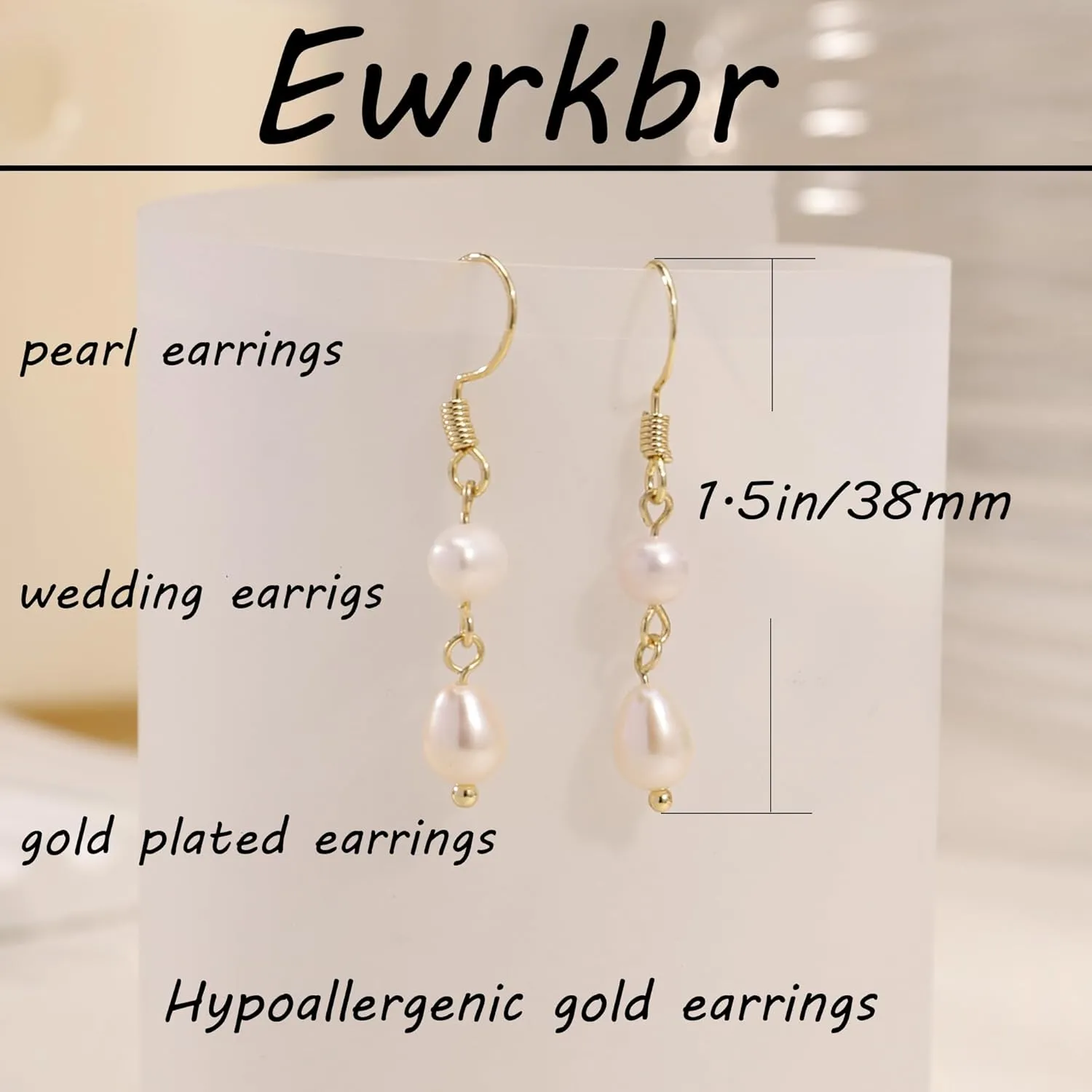 Ewrkbr Pearl Earrings for Women,Dainty 14k Gold Plated Pearl Drop Earrings Cute Gold Pearl Bow Earrings for Women Trendy Gold Pearl Dangle Earrings Charm Gold Jewelry Wedding Earrings for Brides