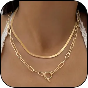 Exquisite Gold Layering Necklaces for Women Trendy, Layered Chunky 14K Gold Plated Necklace Stackable Snake OT Paperclip Chain Necklace Set Jewelry