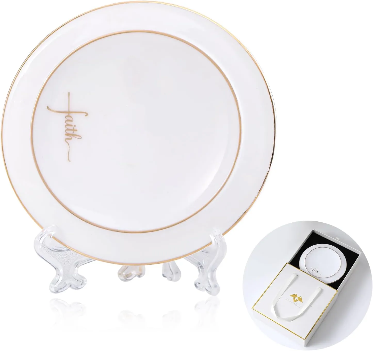 Faith Cross Jewelry Tray with Gold Trim room decor  Trinket Dish for Rings, Earrings, Necklaces & Bracelets  gifts for women  Great for Birthday, Mothers Day, Christian & Christmas