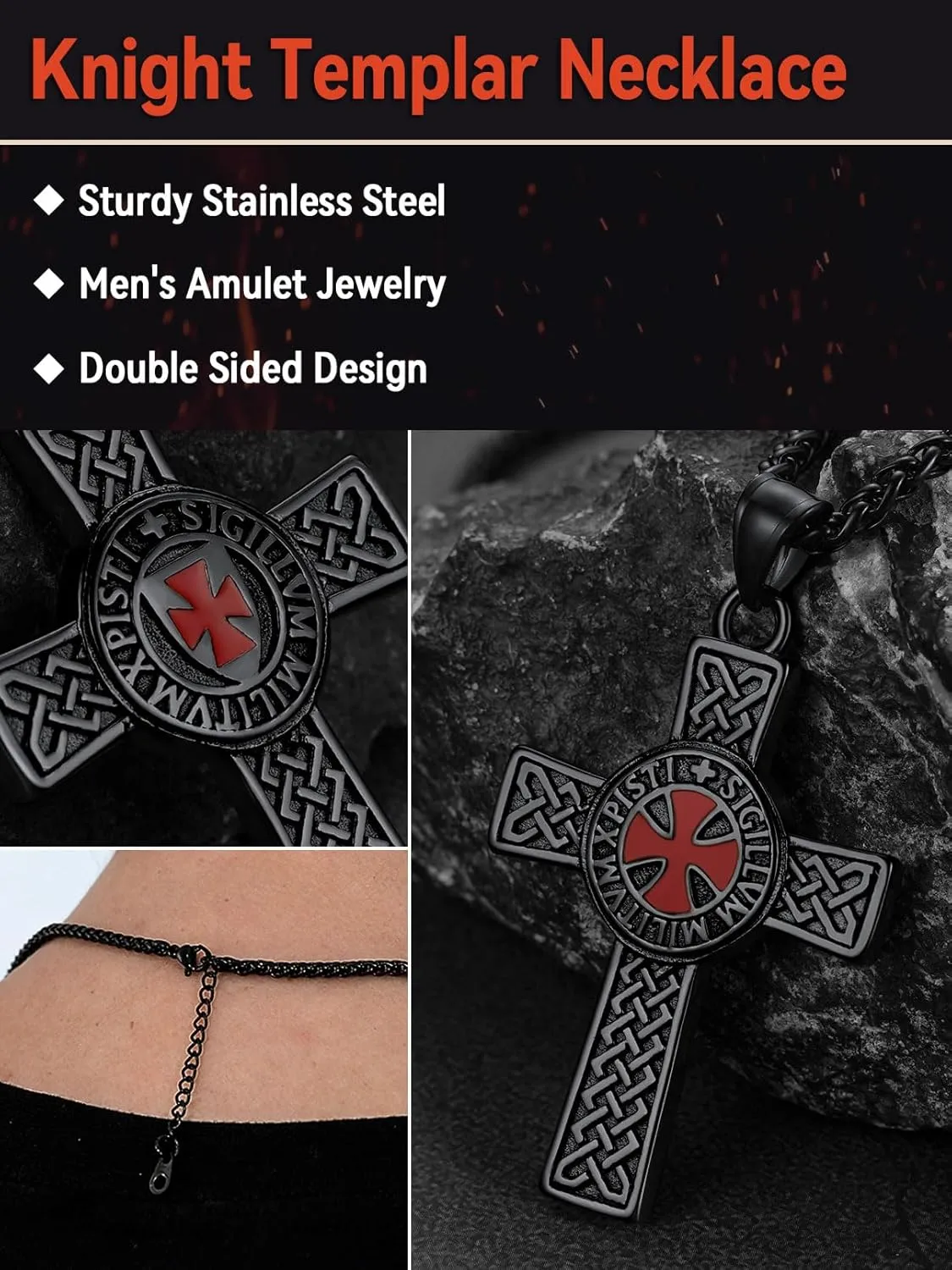 FaithHeart Knights Templar Seal Necklace Christ Fellow-Soldiers Jewelry for Men Women with Delicate Gift Packaging