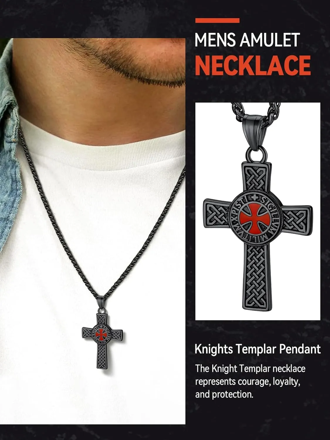 FaithHeart Knights Templar Seal Necklace Christ Fellow-Soldiers Jewelry for Men Women with Delicate Gift Packaging