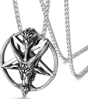 FaithHeart Leviathan Satanic Brimstone Cross Necklace, Gold Plated Stainless Steel Satan Church Jewelry, Alchemical Symbol for Brimstone Pendant Satan Goat Necklaces for Men with Gift Box
