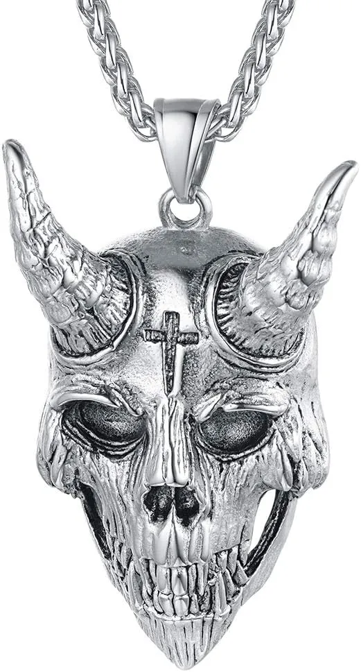 FaithHeart Leviathan Satanic Brimstone Cross Necklace, Gold Plated Stainless Steel Satan Church Jewelry, Alchemical Symbol for Brimstone Pendant Satan Goat Necklaces for Men with Gift Box