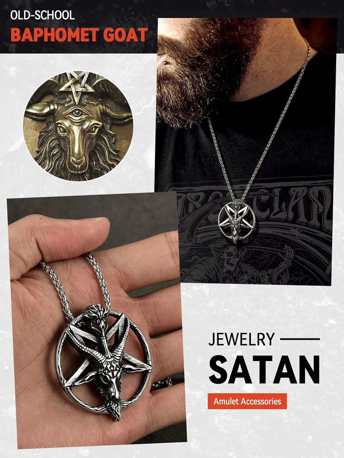 FaithHeart Leviathan Satanic Brimstone Cross Necklace, Gold Plated Stainless Steel Satan Church Jewelry, Alchemical Symbol for Brimstone Pendant Satan Goat Necklaces for Men with Gift Box