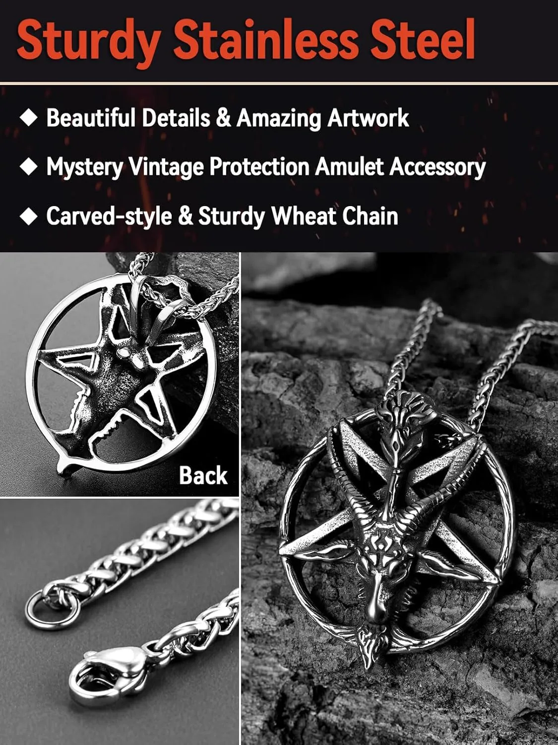 FaithHeart Leviathan Satanic Brimstone Cross Necklace, Gold Plated Stainless Steel Satan Church Jewelry, Alchemical Symbol for Brimstone Pendant Satan Goat Necklaces for Men with Gift Box