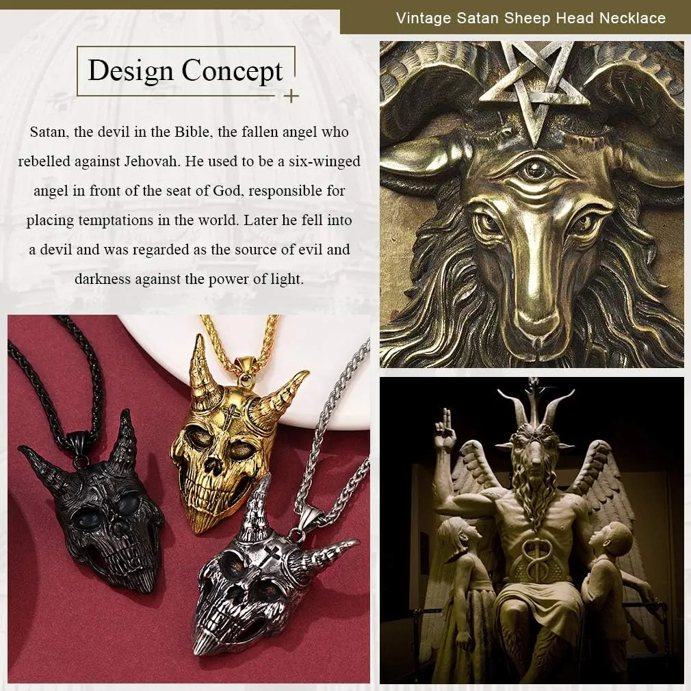 FaithHeart Leviathan Satanic Brimstone Cross Necklace, Gold Plated Stainless Steel Satan Church Jewelry, Alchemical Symbol for Brimstone Pendant Satan Goat Necklaces for Men with Gift Box
