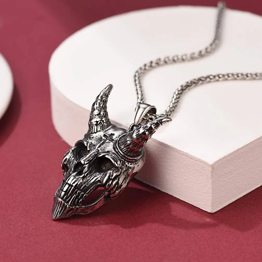 FaithHeart Leviathan Satanic Brimstone Cross Necklace, Gold Plated Stainless Steel Satan Church Jewelry, Alchemical Symbol for Brimstone Pendant Satan Goat Necklaces for Men with Gift Box